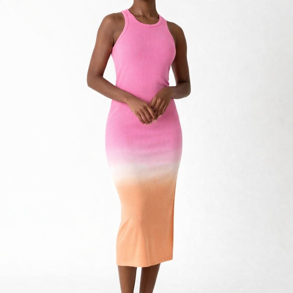 Electric & Rose Rocky Rib Ombré Midi Dress Pink White Orange Racerback NWT $148